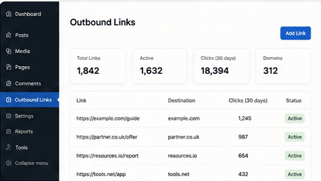 Secure outbound link management interface